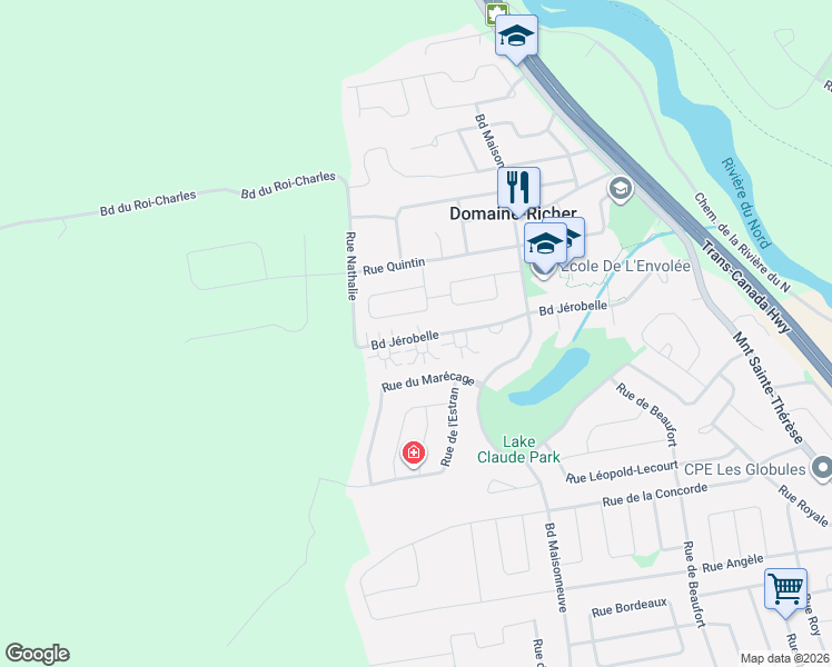 map of restaurants, bars, coffee shops, grocery stores, and more near 460 Boulevard Jérobelle in Saint-Jérôme