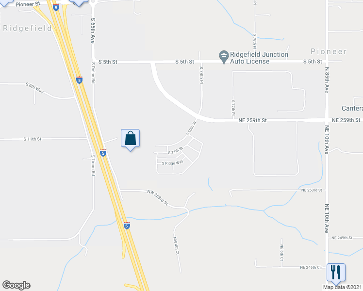 map of restaurants, bars, coffee shops, grocery stores, and more near 7238 South 11th Street in Ridgefield