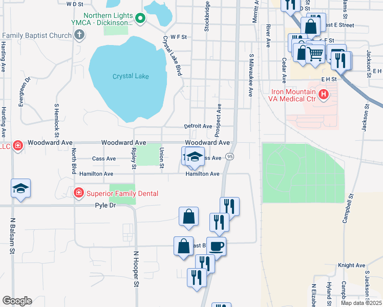 map of restaurants, bars, coffee shops, grocery stores, and more near 400-498 Cass Avenue in Kingsford