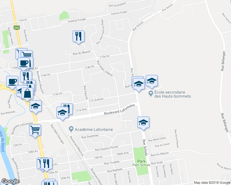 map of restaurants, bars, coffee shops, grocery stores, and more near 2314 Rue Isaac Jogues in Saint-Jérôme