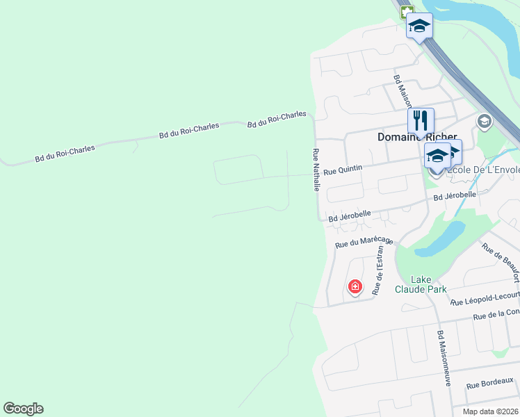 map of restaurants, bars, coffee shops, grocery stores, and more near Rue Suzor-Coté in Saint-Jérôme