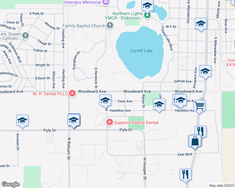 map of restaurants, bars, coffee shops, grocery stores, and more near 800-898 Cass Ave in Kingsford