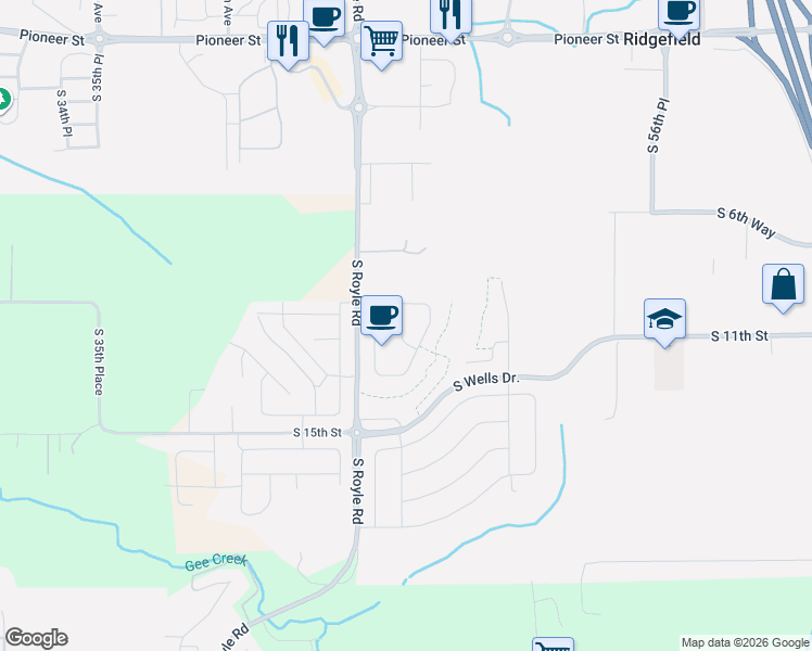 map of restaurants, bars, coffee shops, grocery stores, and more near 4601-4799 South 8th Way in Ridgefield