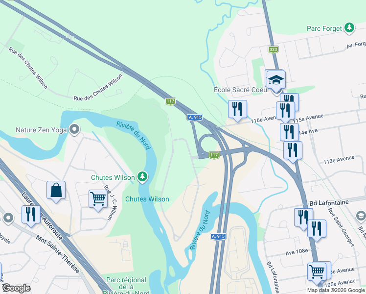 map of restaurants, bars, coffee shops, grocery stores, and more near 161 Rue des Eaux-Vives in Saint-Jérôme