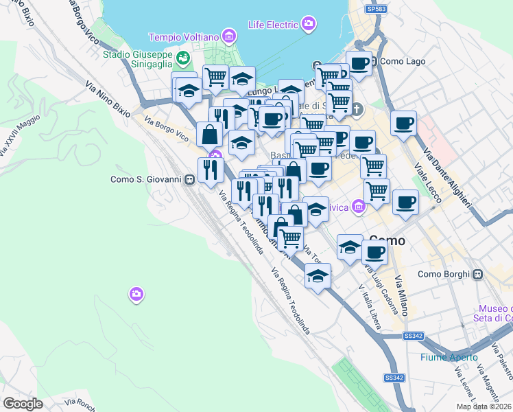 map of restaurants, bars, coffee shops, grocery stores, and more near 13 Via Innocenzo XI in Como