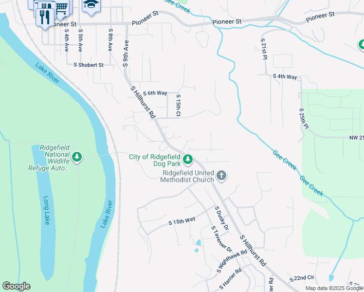 map of restaurants, bars, coffee shops, grocery stores, and more near 1286 South 9th Circle in Ridgefield