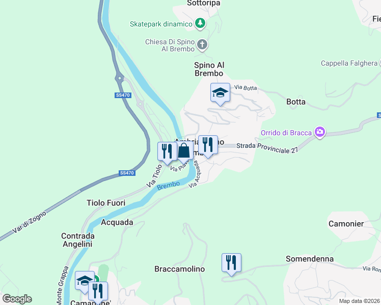 map of restaurants, bars, coffee shops, grocery stores, and more near 7 Via Rocca in Ambria-Spino