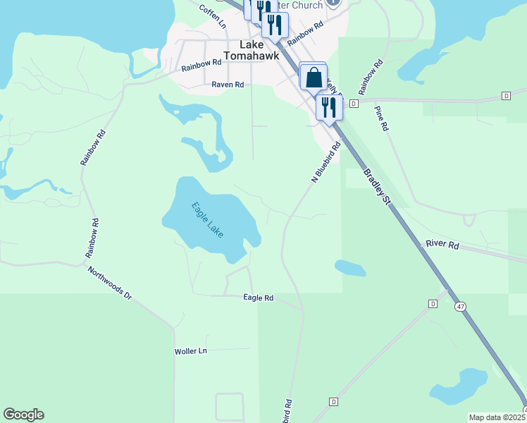 map of restaurants, bars, coffee shops, grocery stores, and more near in Lake Tomahawk