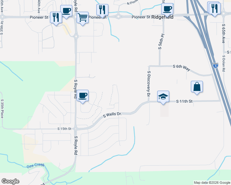 map of restaurants, bars, coffee shops, grocery stores, and more near 1010 South 50th Court in Ridgefield