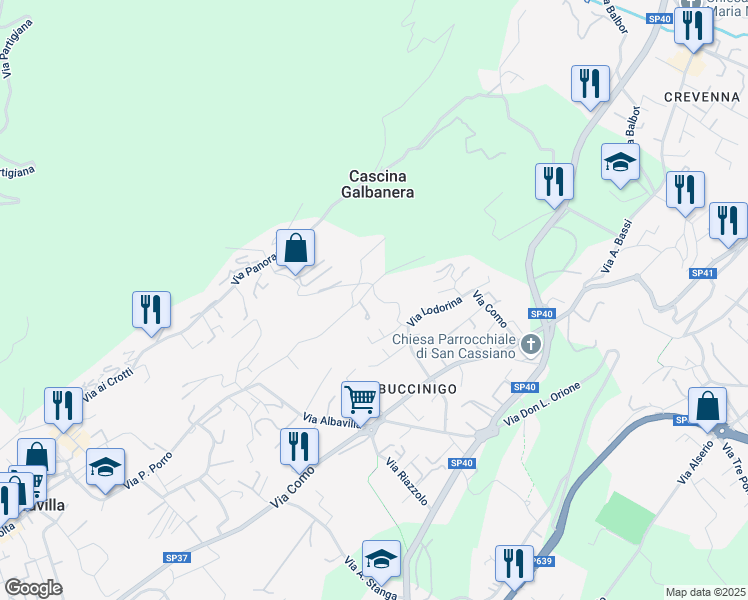 map of restaurants, bars, coffee shops, grocery stores, and more near 13 Via Lodorina in Erba