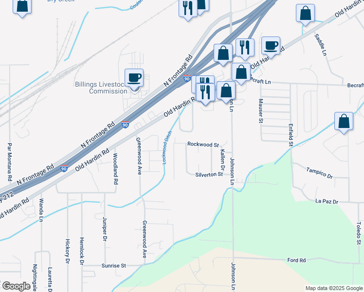map of restaurants, bars, coffee shops, grocery stores, and more near 2618 Rockwood Street in Billings