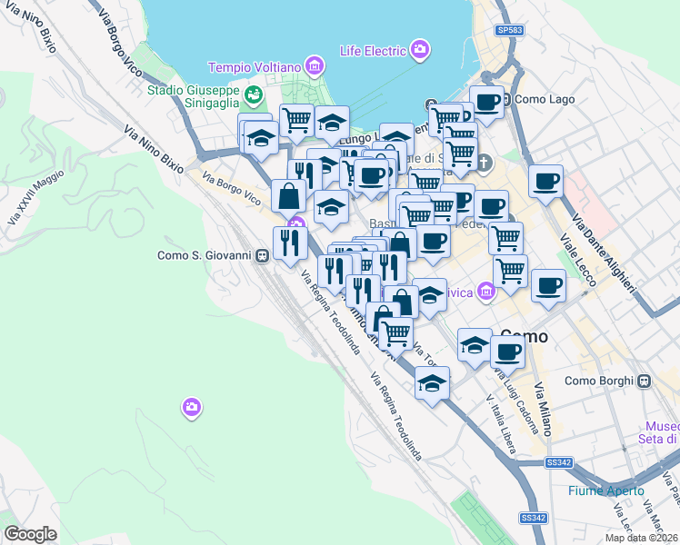 map of restaurants, bars, coffee shops, grocery stores, and more near 13 Via Innocenzo XI in Como