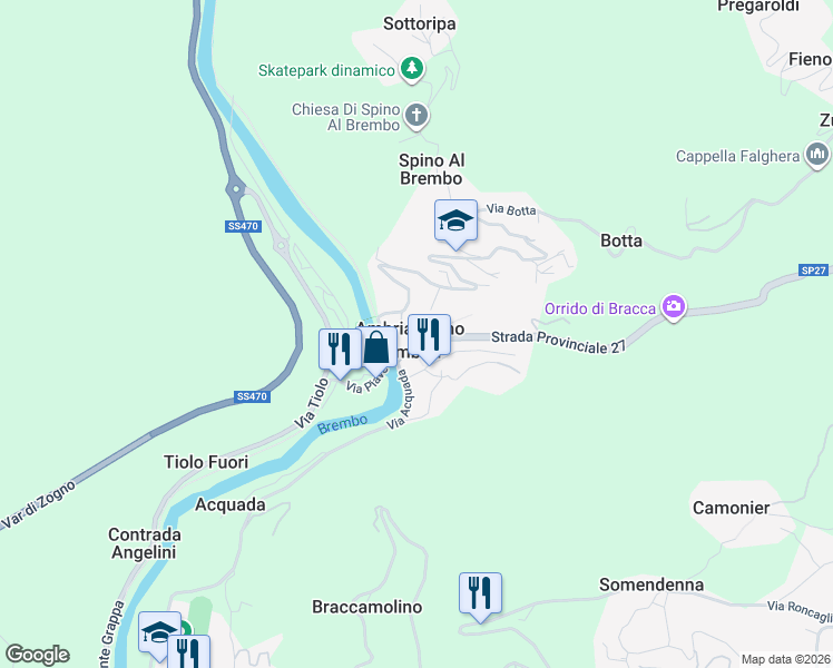 map of restaurants, bars, coffee shops, grocery stores, and more near 7 Via Rocca in Ambria-Spino
