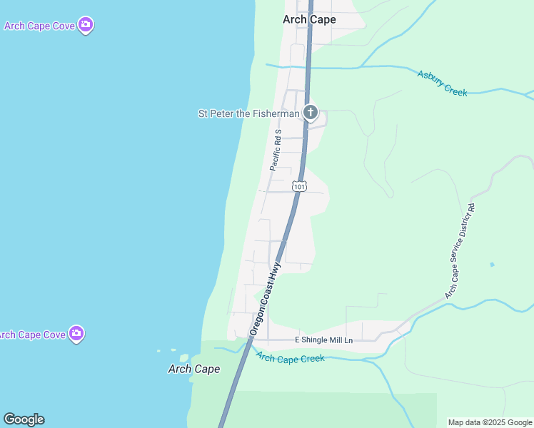 map of restaurants, bars, coffee shops, grocery stores, and more near 79979 Pacific Road South in Arch Cape