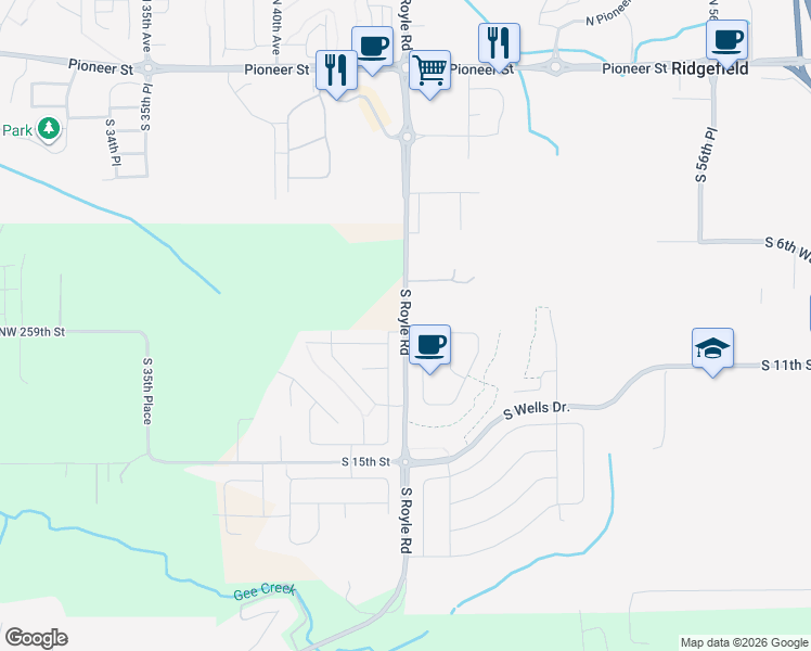 map of restaurants, bars, coffee shops, grocery stores, and more near 536 South Royle Road in Ridgefield