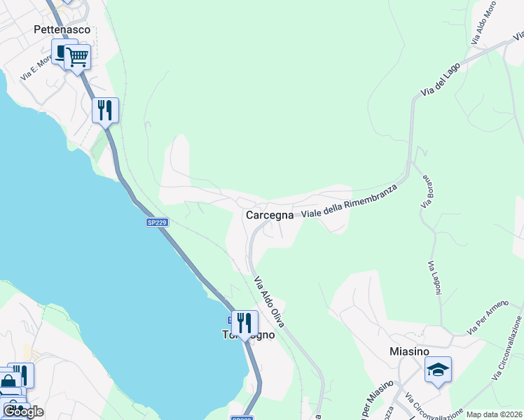 map of restaurants, bars, coffee shops, grocery stores, and more near 2 Piazza Nicolazzi in Carcegna