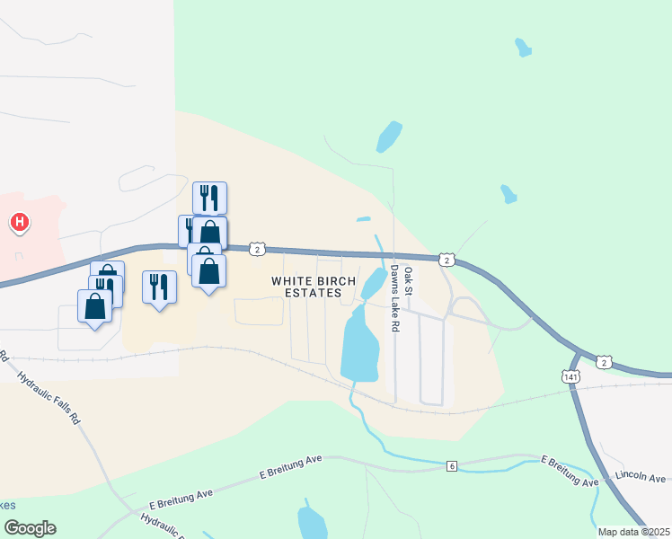 map of restaurants, bars, coffee shops, grocery stores, and more near W8065 U.S. 141 in Iron Mountain