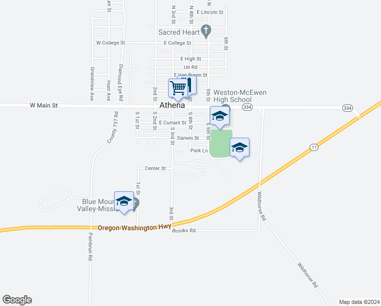 map of restaurants, bars, coffee shops, grocery stores, and more near 406 Park Lane in Athena