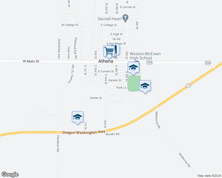 map of restaurants, bars, coffee shops, grocery stores, and more near 406 Park Lane in Athena