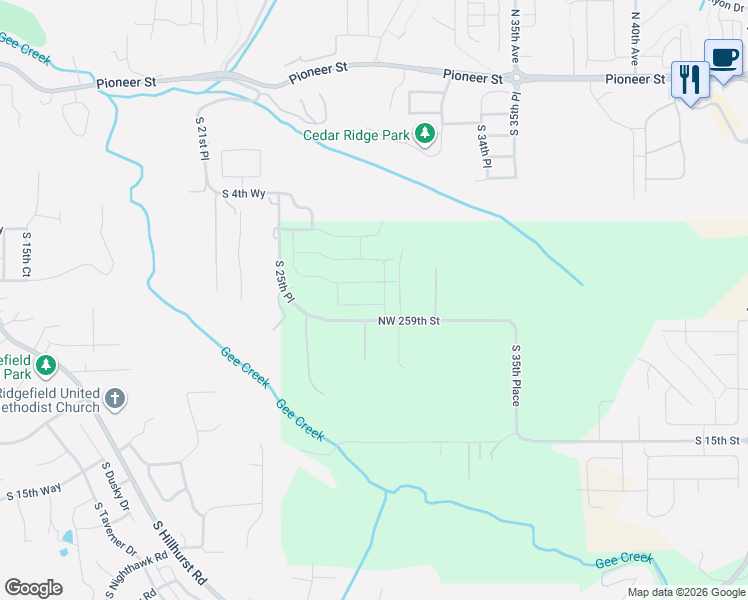 map of restaurants, bars, coffee shops, grocery stores, and more near 2822 South 9th Way in Ridgefield