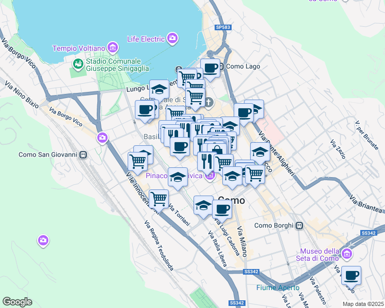 map of restaurants, bars, coffee shops, grocery stores, and more near in Como