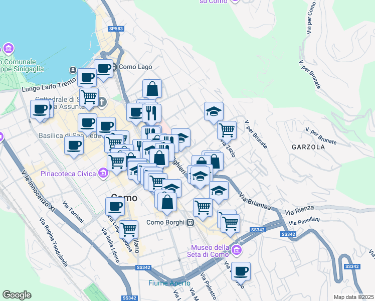 map of restaurants, bars, coffee shops, grocery stores, and more near 83 Via Dante Alighieri in Como