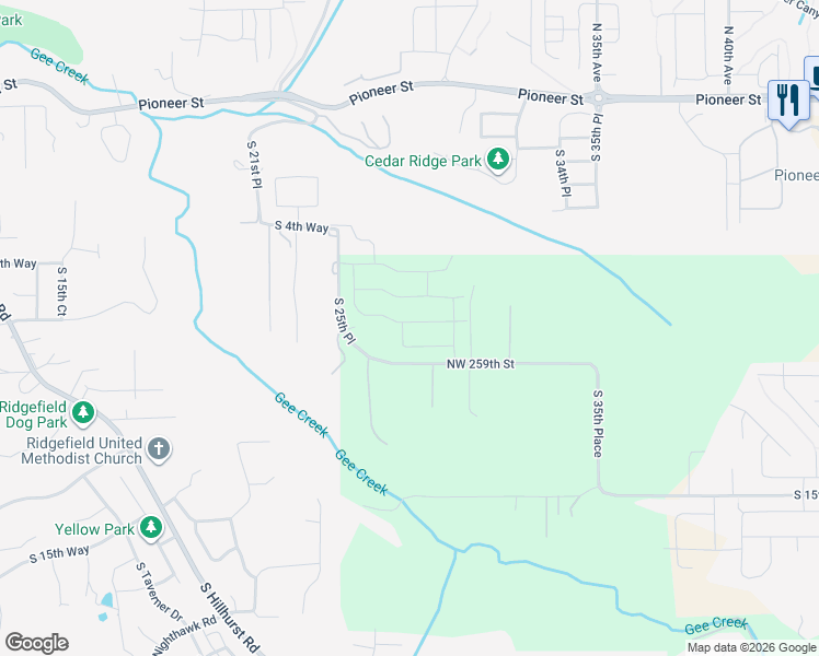 map of restaurants, bars, coffee shops, grocery stores, and more near 761 South 25th Place in Ridgefield