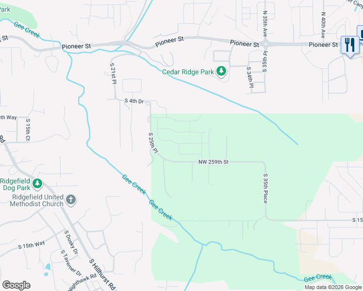 map of restaurants, bars, coffee shops, grocery stores, and more near 2717 South 8th Way in Ridgefield