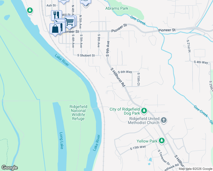 map of restaurants, bars, coffee shops, grocery stores, and more near 777 South Sunset Lane in Ridgefield