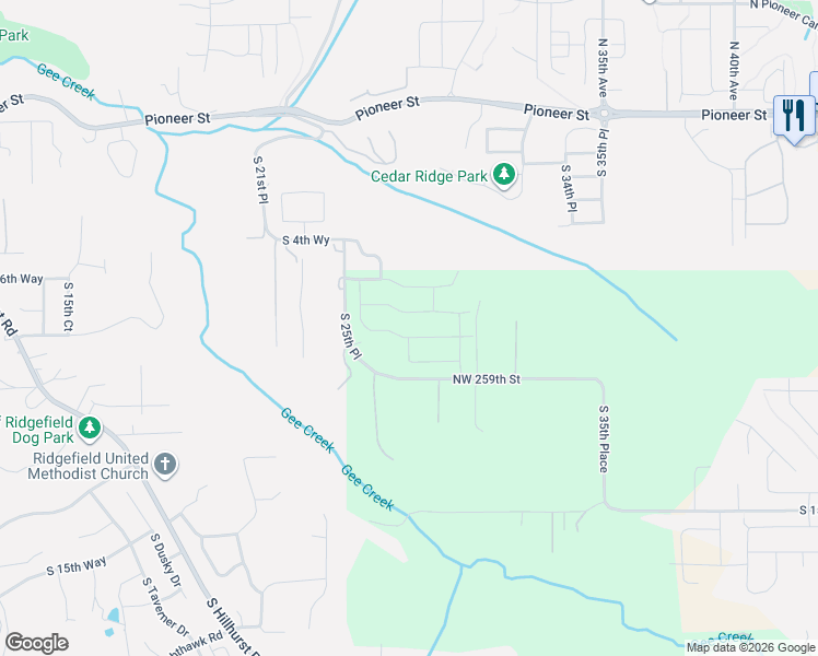 map of restaurants, bars, coffee shops, grocery stores, and more near 2704 South 8th Way in Ridgefield