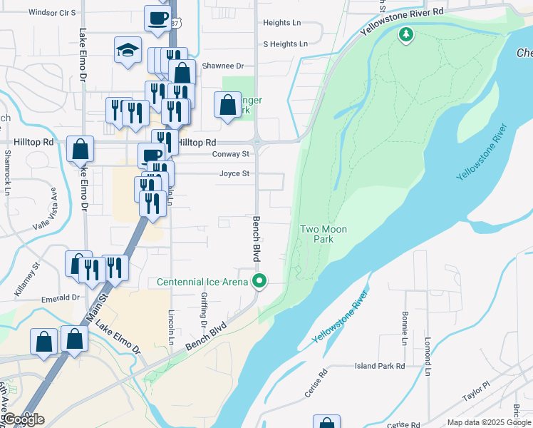 map of restaurants, bars, coffee shops, grocery stores, and more near 870 Joyce Circle in Billings