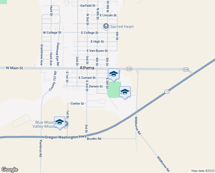 map of restaurants, bars, coffee shops, grocery stores, and more near 375 South 5th Street in Athena