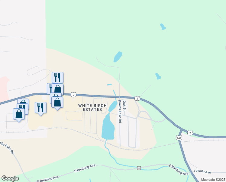 map of restaurants, bars, coffee shops, grocery stores, and more near W8065 U.S. 141 in Iron Mountain