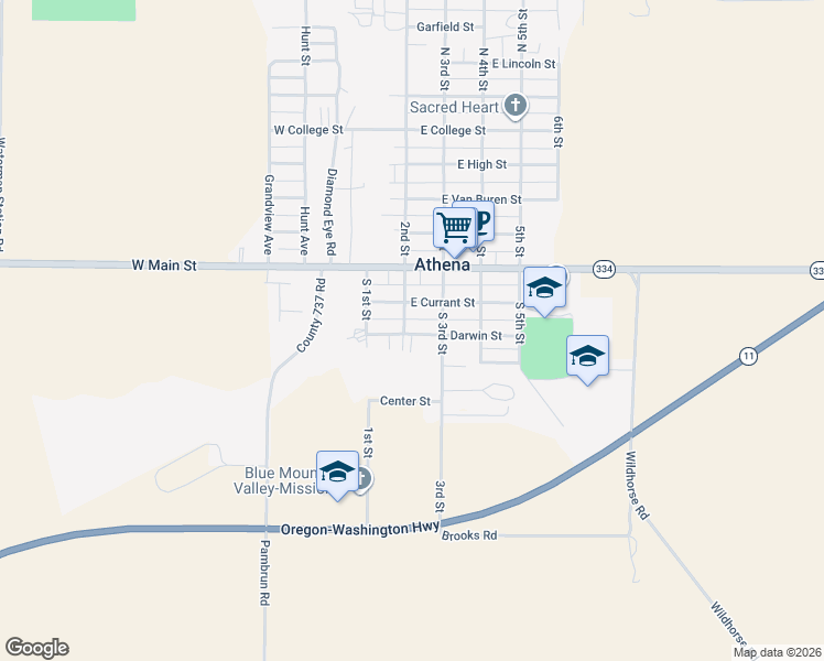 map of restaurants, bars, coffee shops, grocery stores, and more near 246 3rd Street in Athena