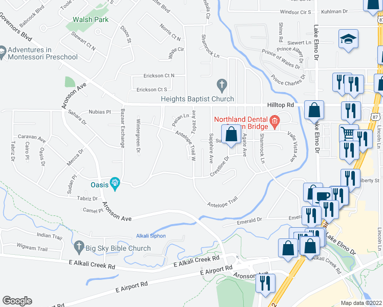 map of restaurants, bars, coffee shops, grocery stores, and more near 633 Antelope Circle in Billings