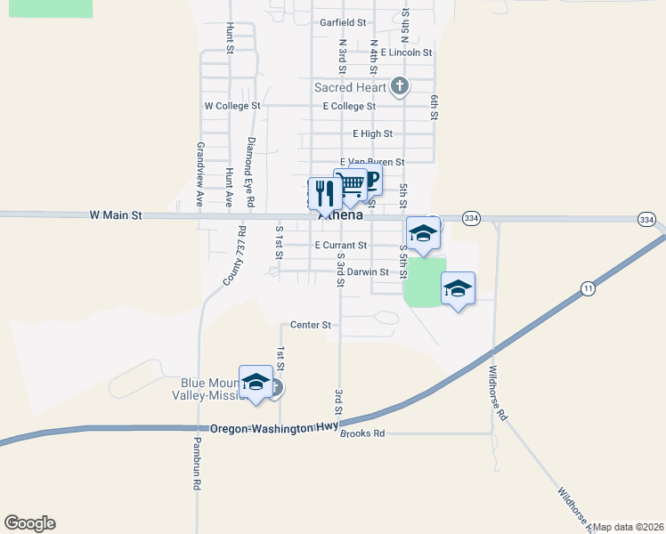 map of restaurants, bars, coffee shops, grocery stores, and more near 246 3rd Street in Athena