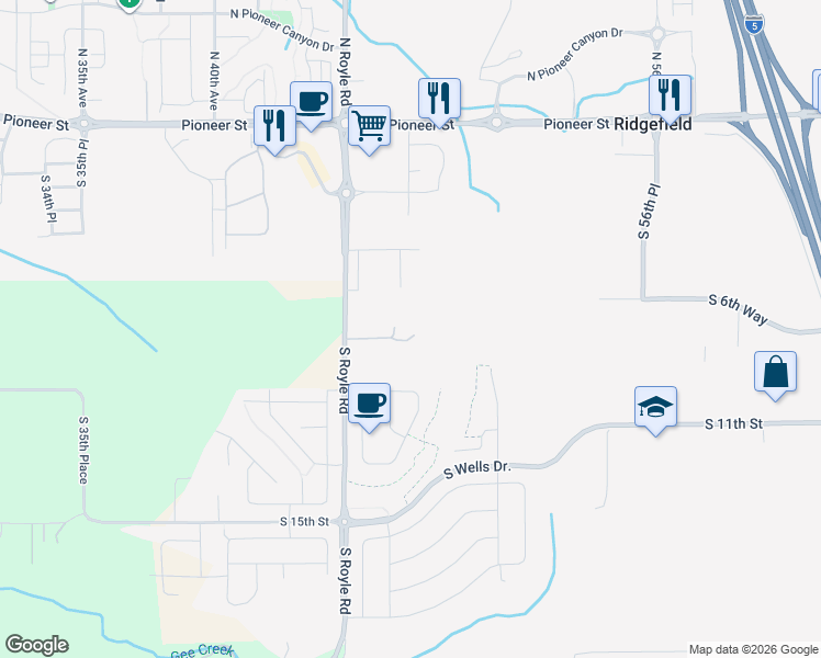 map of restaurants, bars, coffee shops, grocery stores, and more near 4768 South 44th Avenue in Ridgefield