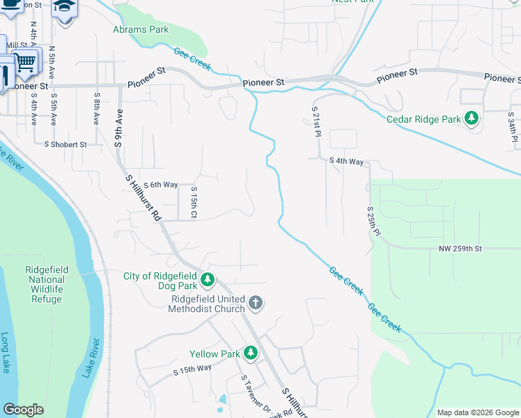map of restaurants, bars, coffee shops, grocery stores, and more near 720 South 19th Place in Ridgefield