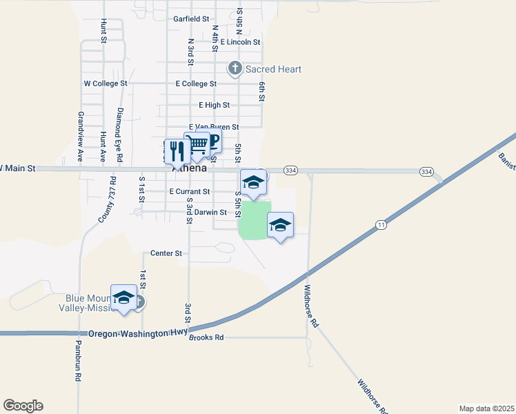 map of restaurants, bars, coffee shops, grocery stores, and more near 540 East Main Street in Athena