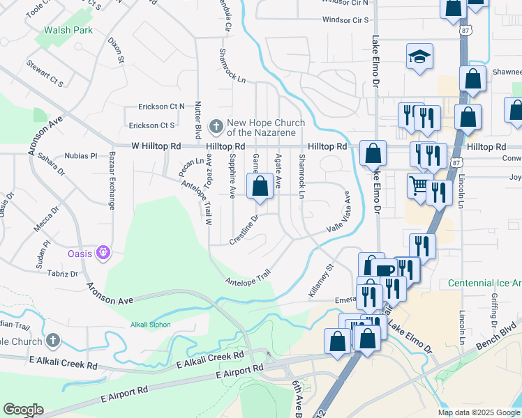 map of restaurants, bars, coffee shops, grocery stores, and more near 661 Garnet Avenue in Billings