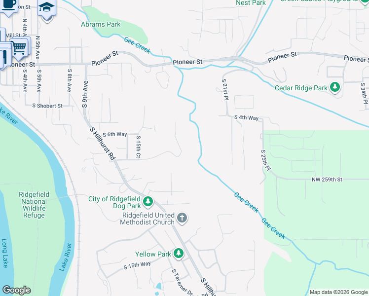 map of restaurants, bars, coffee shops, grocery stores, and more near 720 South 19th Place in Ridgefield