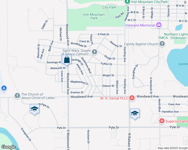 map of restaurants, bars, coffee shops, grocery stores, and more near 301 Wolcott Avenue in Kingsford