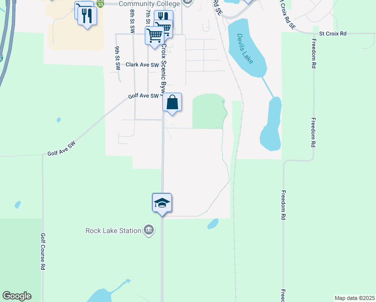 map of restaurants, bars, coffee shops, grocery stores, and more near 1400 Main Street South in Pine City