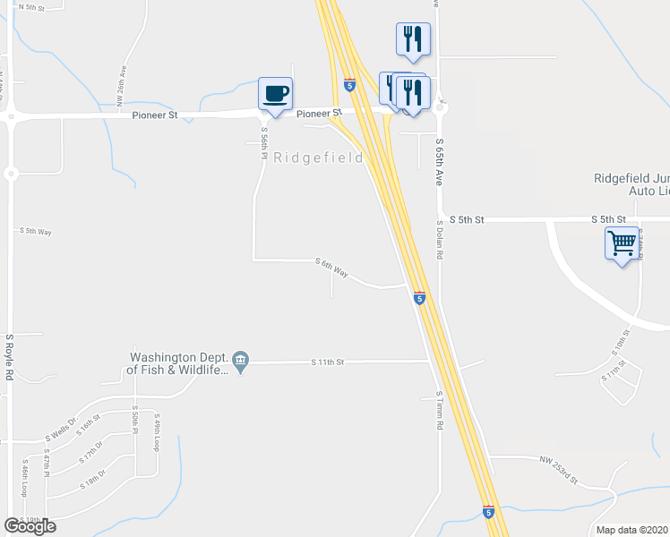 map of restaurants, bars, coffee shops, grocery stores, and more near 6101 South 6th Way in Ridgefield