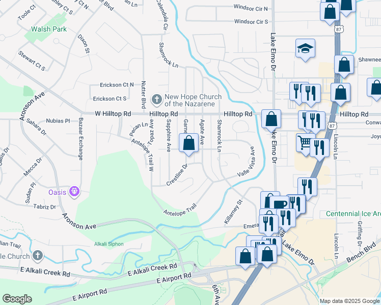 map of restaurants, bars, coffee shops, grocery stores, and more near 661 Garnet Avenue in Billings