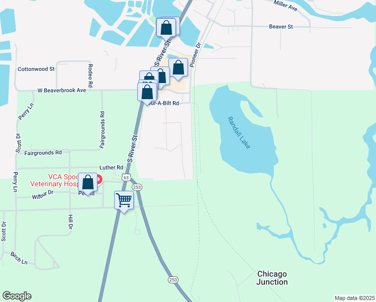 map of restaurants, bars, coffee shops, grocery stores, and more near 1400 Pine Drive in Spooner