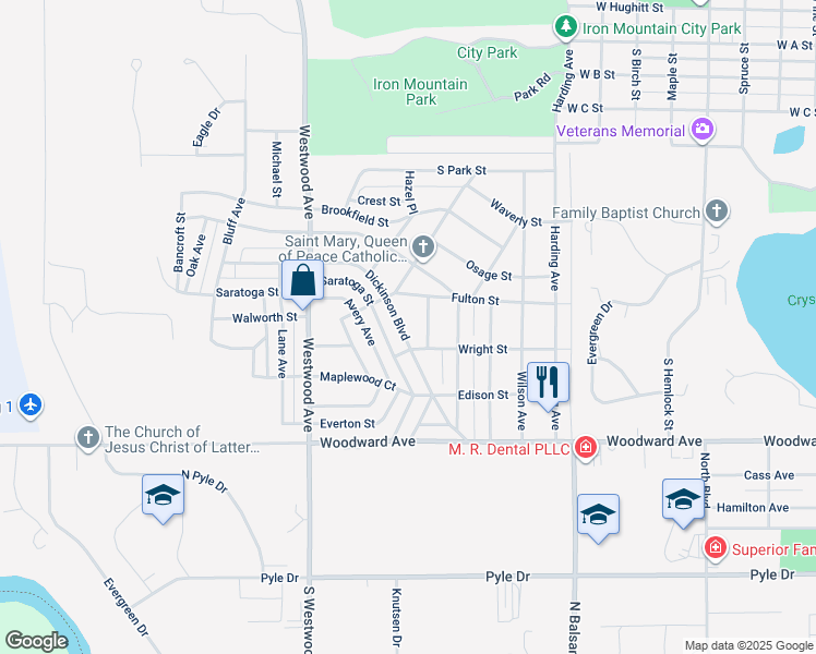 map of restaurants, bars, coffee shops, grocery stores, and more near 301-399 Wolcott Ave in Kingsford