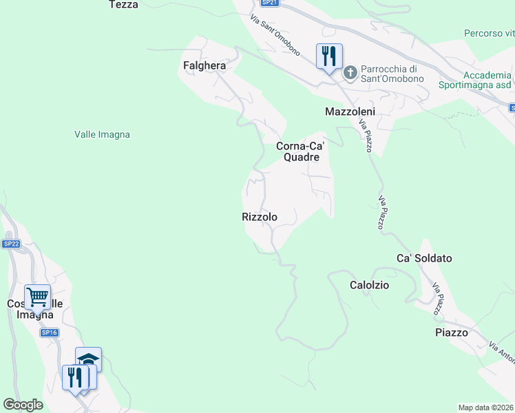 map of restaurants, bars, coffee shops, grocery stores, and more near 162 Via Brigata Lupi di Toscana in Rizzolo