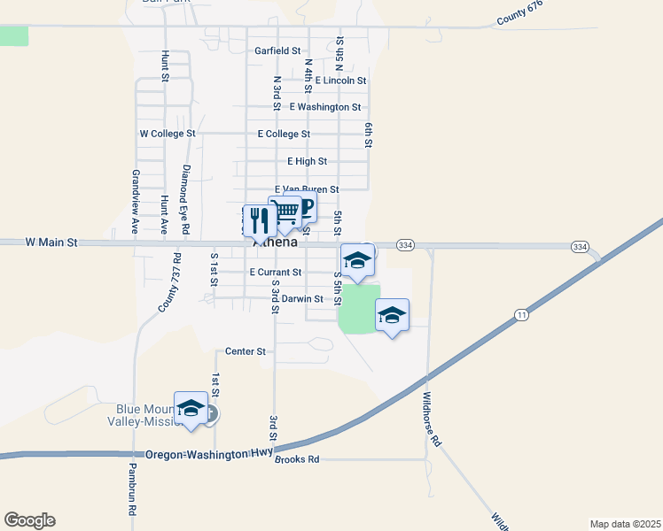 map of restaurants, bars, coffee shops, grocery stores, and more near 440 Main Street in Athena