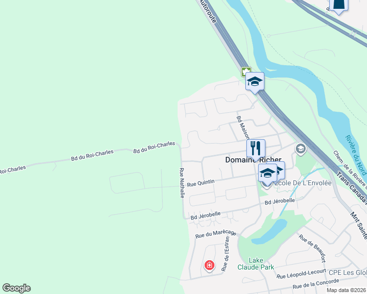 map of restaurants, bars, coffee shops, grocery stores, and more near 1166 Rue Touchette in Saint-Jérôme